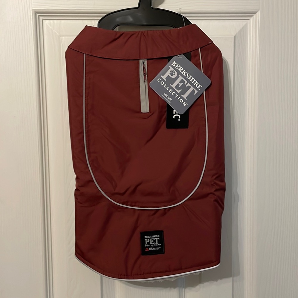 Dog Rain Jacket Cozy sherpa plush lining, Dk Red/ Maroon Gray reflective trim